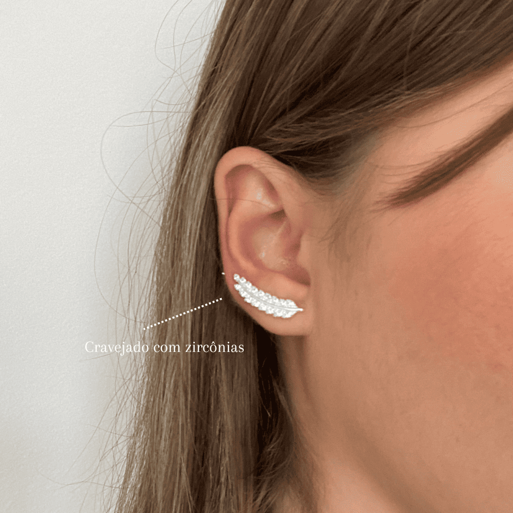 Brinco de Prata Ear Cuff Pena