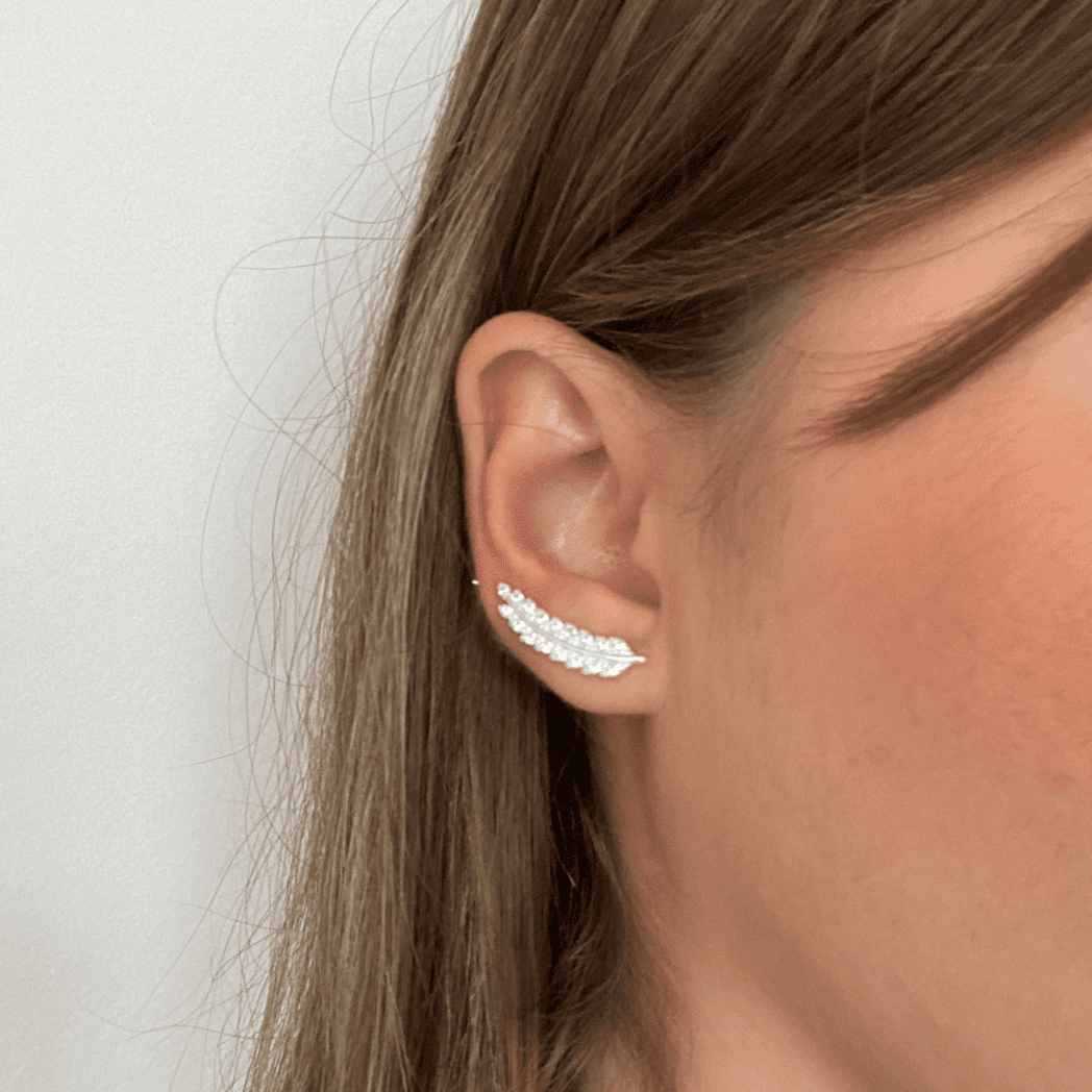 Brinco de Prata Ear Cuff Pena