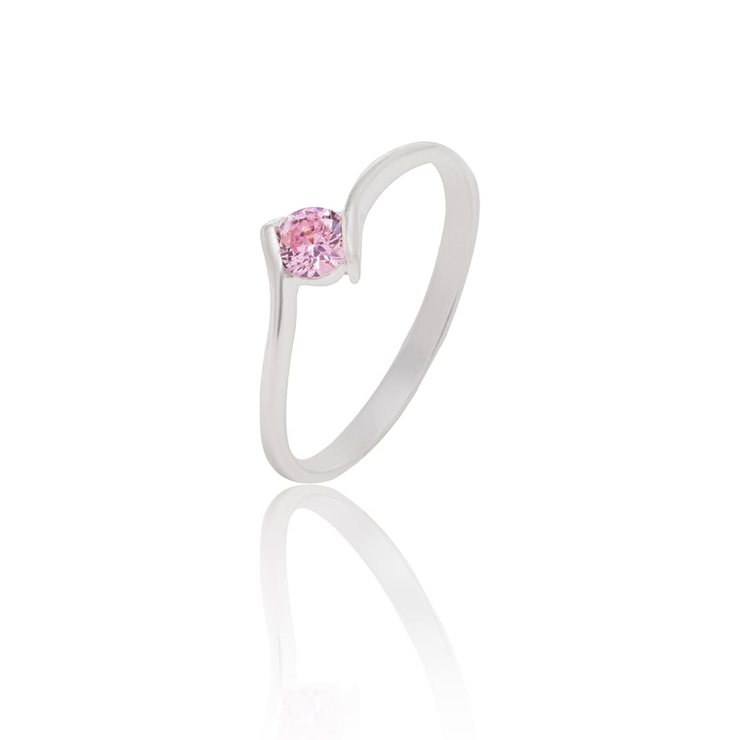 Anel de Prata Solitário Ondulado Rosa