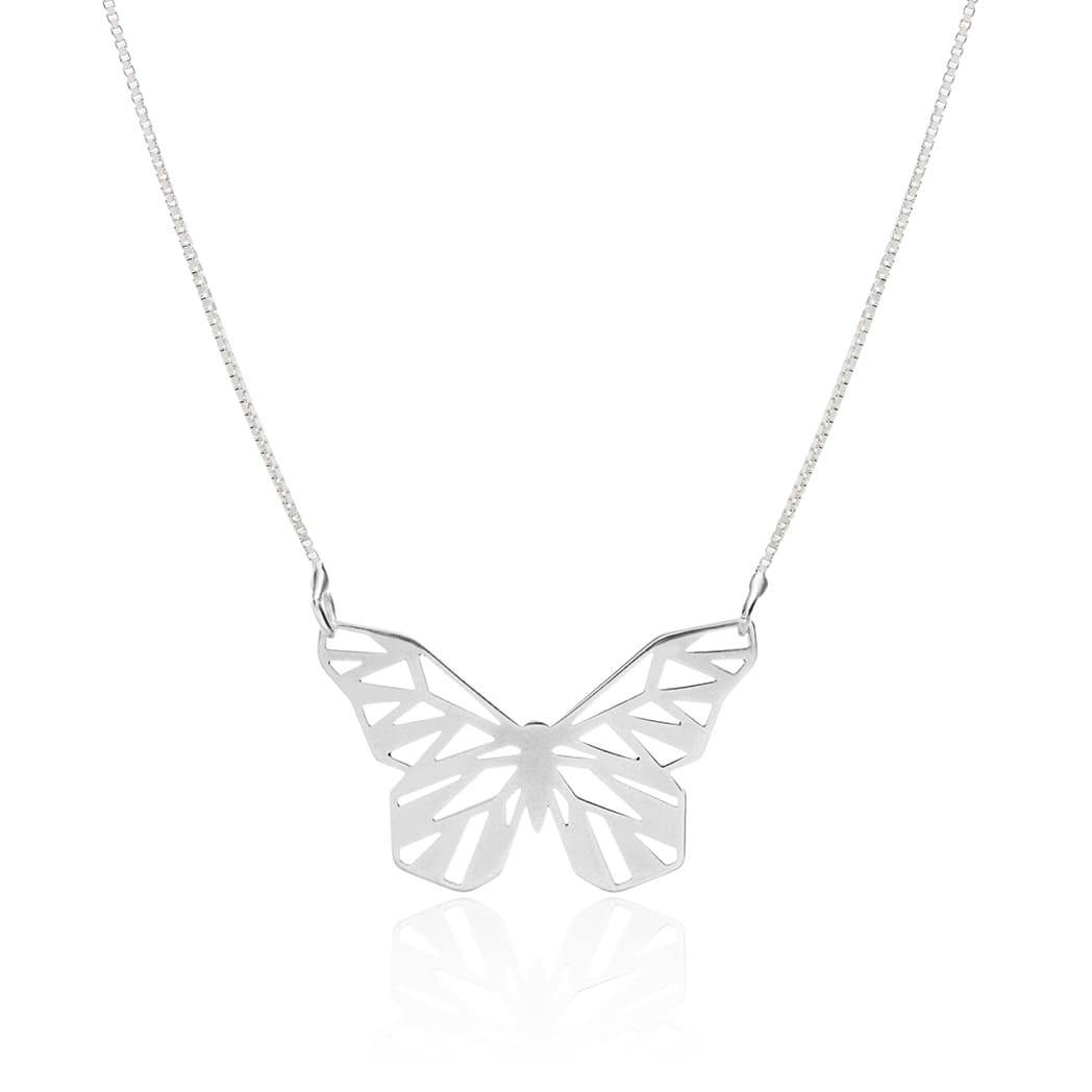 Colar de Prata Borboleta Geométrica