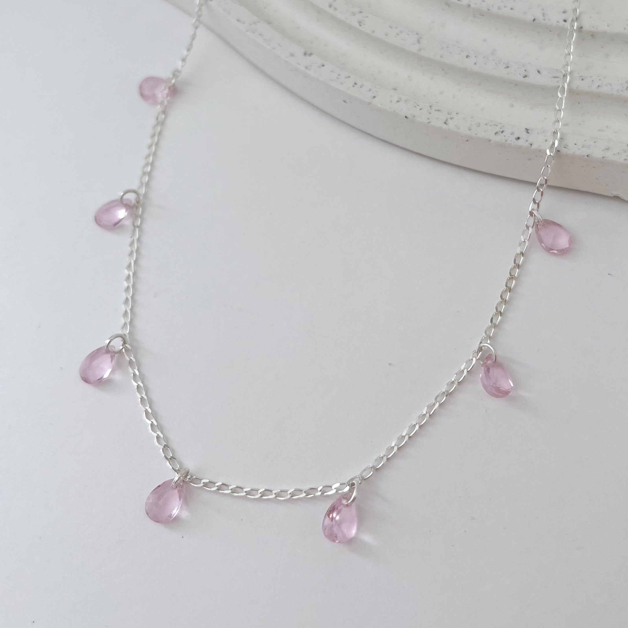 Colar chocker de Prata Gota Rosa