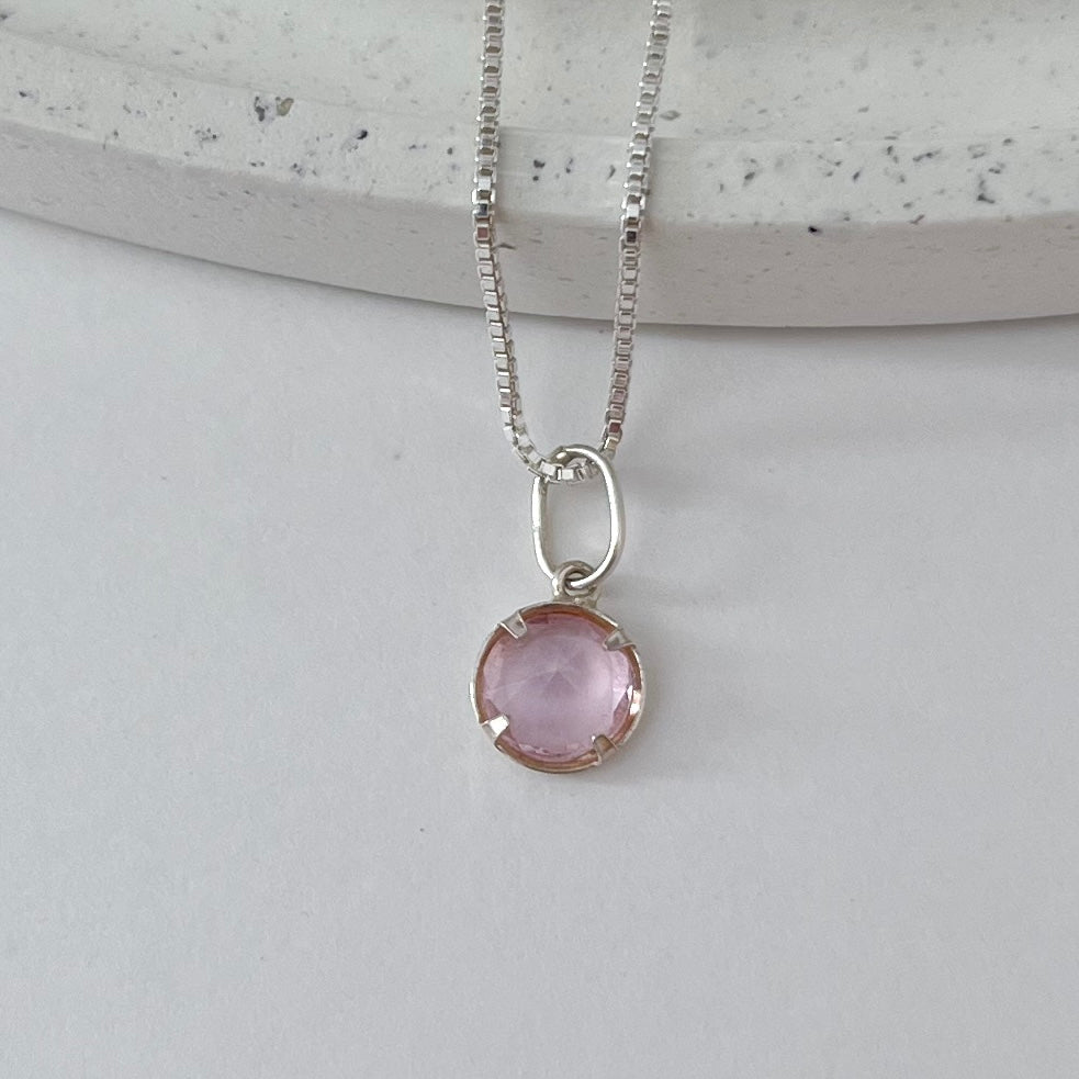 Colar de Prata Pingente Bolinha Rosa