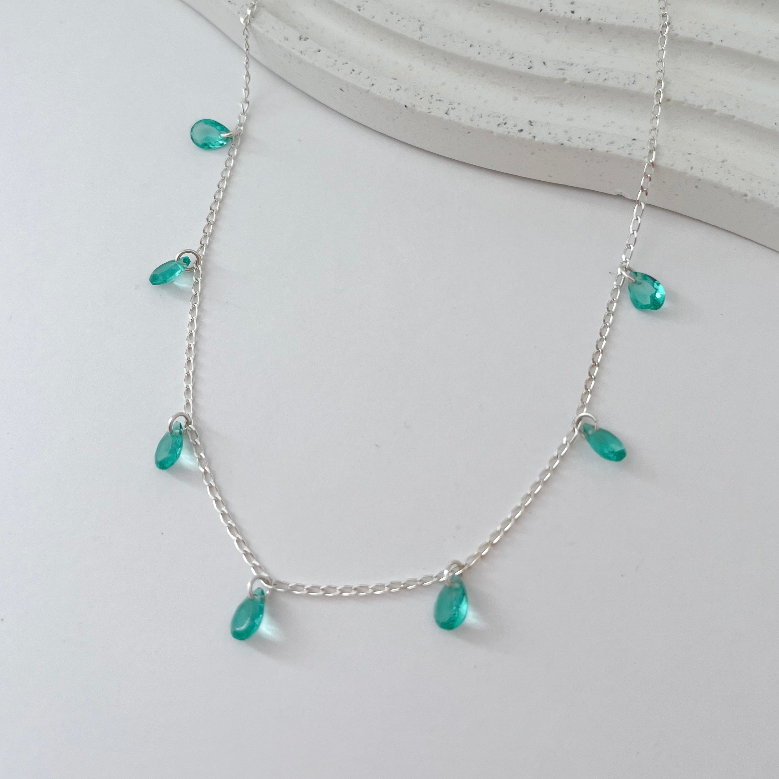 Colar chocker de Prata Gota Verde