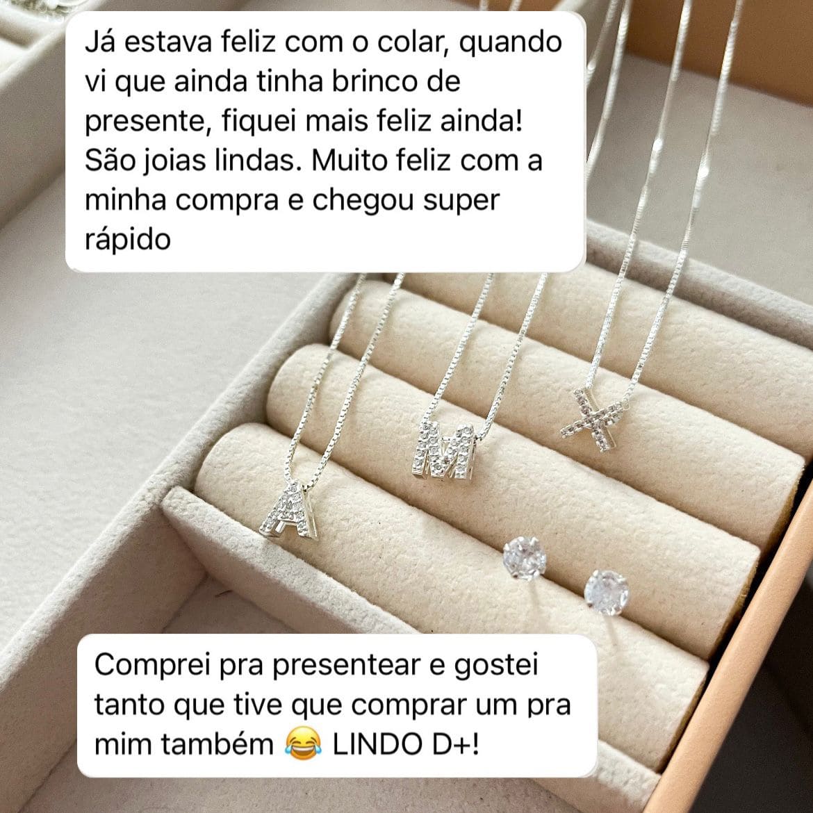 Colar de Letra Cravejada + PRESENTE: Brinco Ponto de Luz